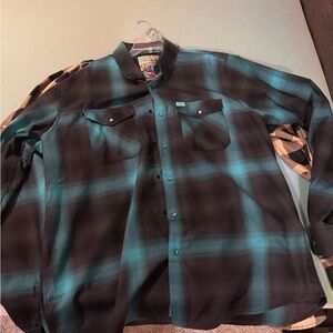 DIXXON Teal and Black Plaid Casual Button Down Shirt